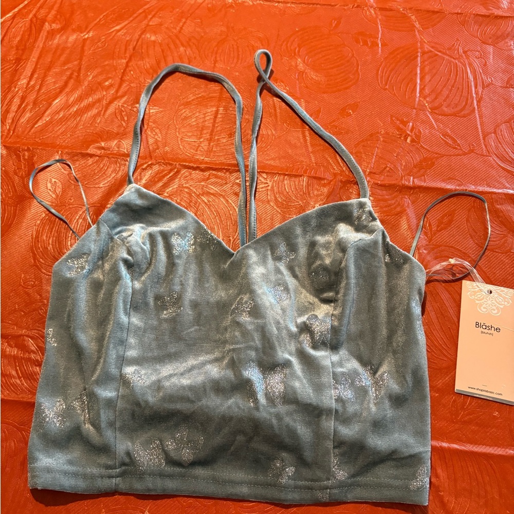 NWT blashe crop top juniors large butterflies 1487